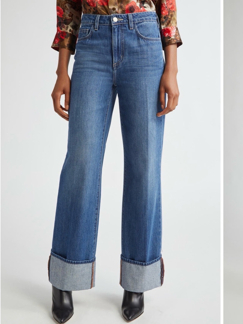 L’agency Miley High-Rise Cuff Wide-Leg Blue Jeans